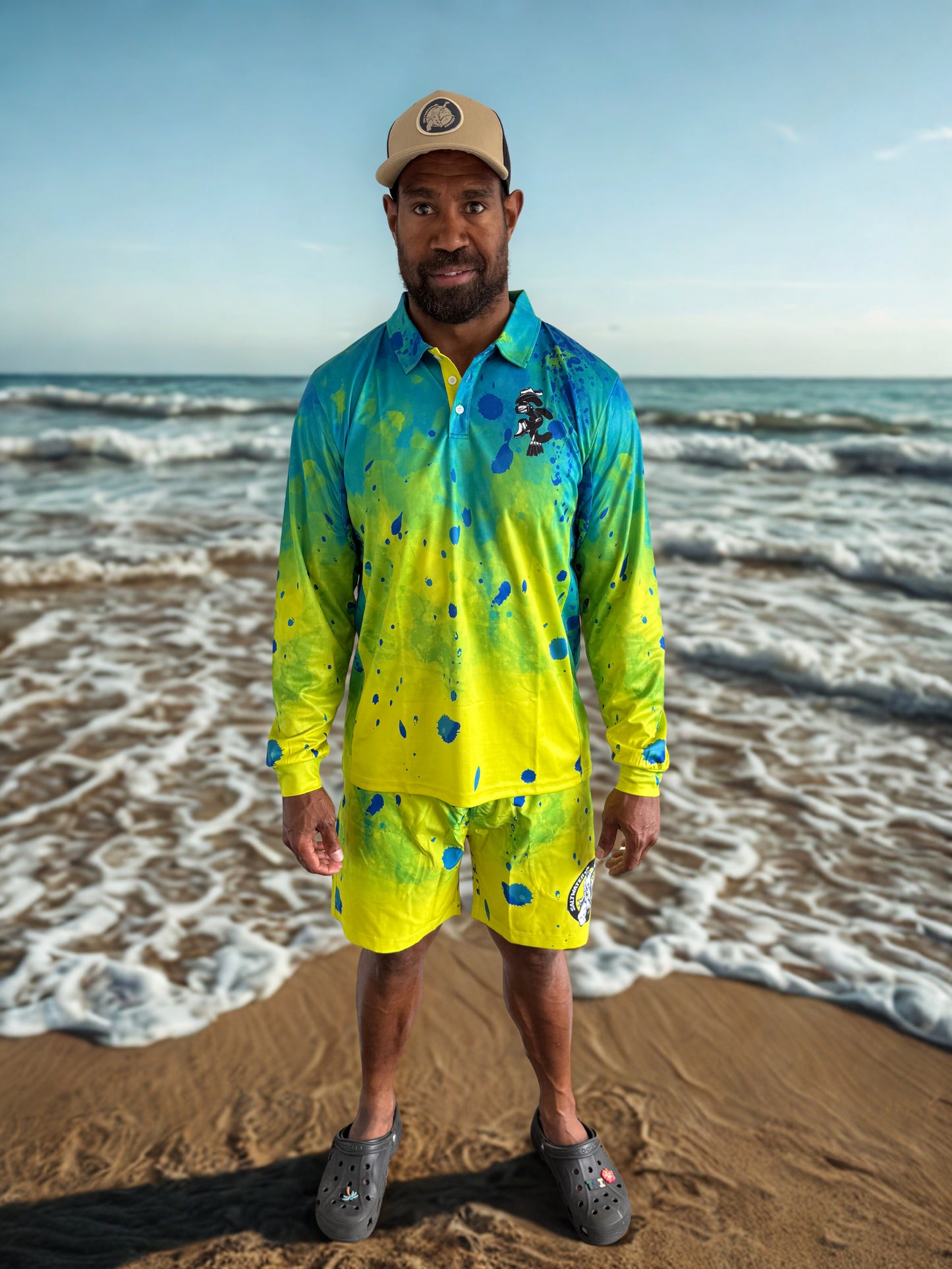 Unisex Fishing Set: Shirt & Shorts - Ocean Moss Edition